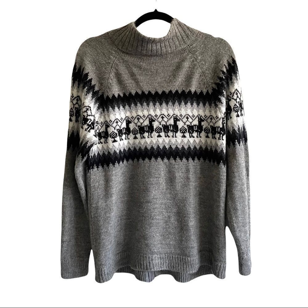 LAMA LUX Peru Wool Zip Front Knit Cardigan Sweater Jacket Gray Black White M/L - Picture 5 of 8
